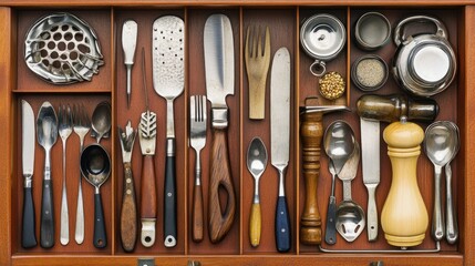 Kitchen Utensils and Tools Organized in a Drawer