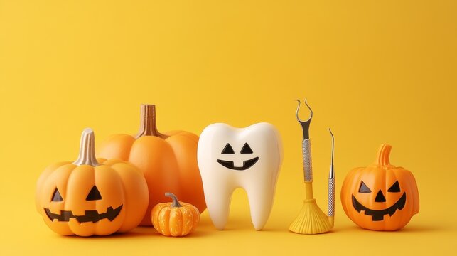 Halloween Dental Theme with Pumpkins and Tooth Decoration