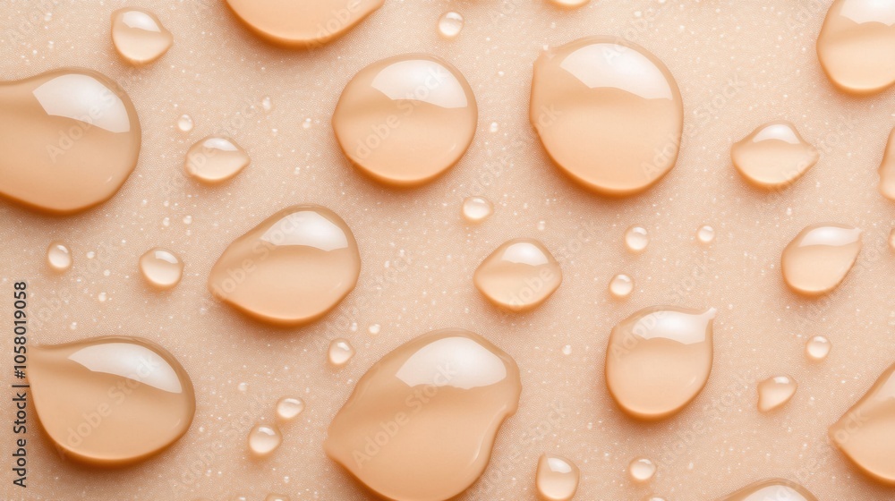Poster water droplets on a smooth beige surface create a calming and refreshing pattern, ai