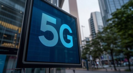 Smart city landscape with connected devices, representing 5G technology and seamless communication.