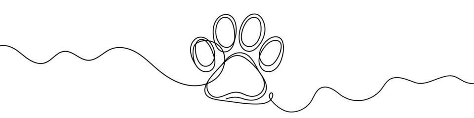 Continuous line drawing of Animal footprint . One line drawing of animal footprint icon. Vector illustration.
