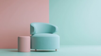 A stylish modern chair in a pastel setting, featuring soft colors that enhance contemporary interior design aesthetics.