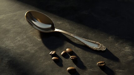 Elegant Spoon and Coffee Beans Still Life Composition