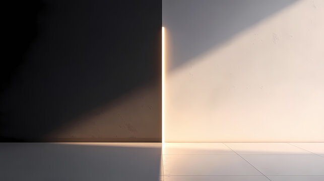 Light & shadow divide: a stark visual of light and shadow, embodying contrast and duality. minimalist monochrome background. Chiaroscuro Lighting. Illustration
