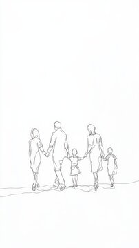 Family Togetherness: A Minimalistic Sketch of a Family Holding Hands
