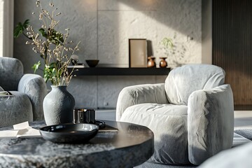 Modern Interior of Stylish Living Room ,Wall Mock Up, Frame , Poster with Beautiful Background, 3d render