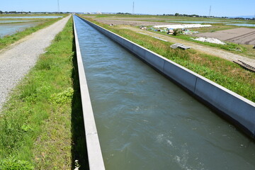 農道と農業用水路 田園風景