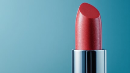 Red lipstick against a blue background exudes elegance and sophistication, AI