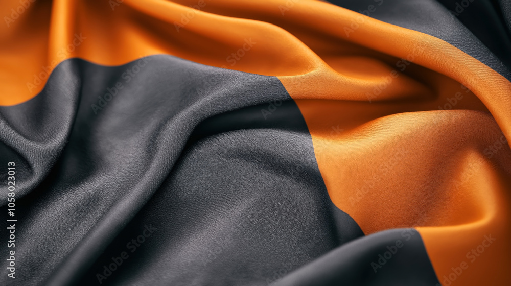 Wall mural close-up of black and orange fabric with soft folds and textures creating a striped pattern