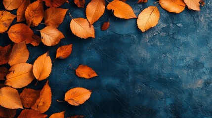 Autumn Leaves on a Dark Blue Background