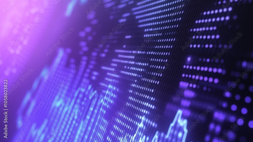 Poster Abstract digital background showcasing vibrant purple hues and light patterns resembling data visualization.