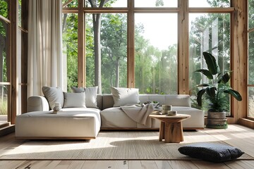Obraz premium Modern Interior of Stylish Living Room ,Wall Mock Up, Frame , Poster with Beautiful Background, 3d render
