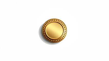 Round gold pin badge mockup casting shadow on white background. Generative AI