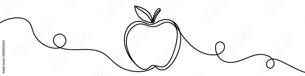 Poster continuous linear drawing of apple. one line drawing apple. apple in one line style. vector illustra