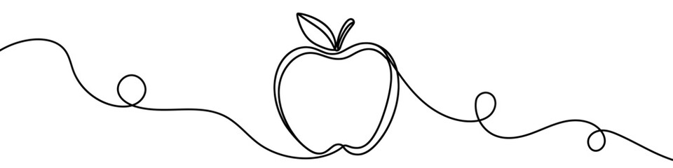 Continuous linear drawing of apple. One line drawing apple. Apple in one line style. Vector illustration.