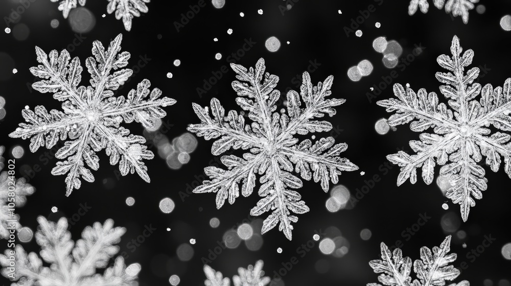 Poster elegant frosted snowflake patterns in black and white