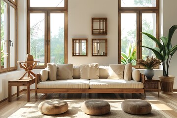 Modern Interior of Stylish Living Room ,Wall Mock Up, Frame , Poster with Beautiful Background, 3d render