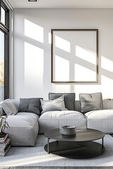 Fototapeta premium Modern Interior of Stylish Living Room ,Wall Mock Up, Frame , Poster with Beautiful Background, 3d render