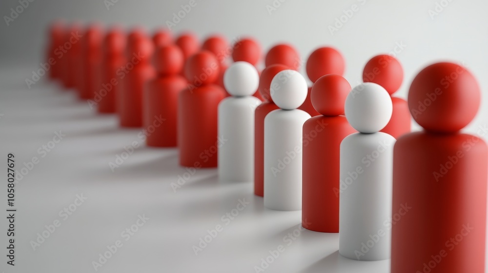 Poster colorful wooden figures in a row, representing diversity and teamwork, ideal for concepts of collabo