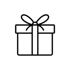 Gift box with ribbon icon in black outline on white background