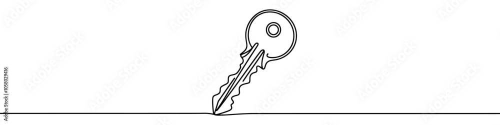 Poster continuous line drawing of a key is suggesting concepts of security and access