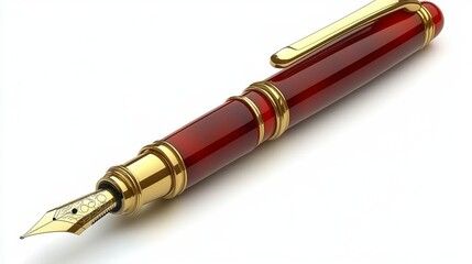 Elegantly designed fountain pen with a rich red barrel and golden accents, perfect for luxurious writing experiences.