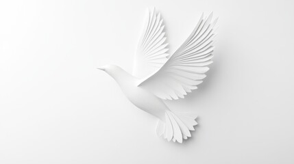 White Paper Bird in Flight on Minimalist Background