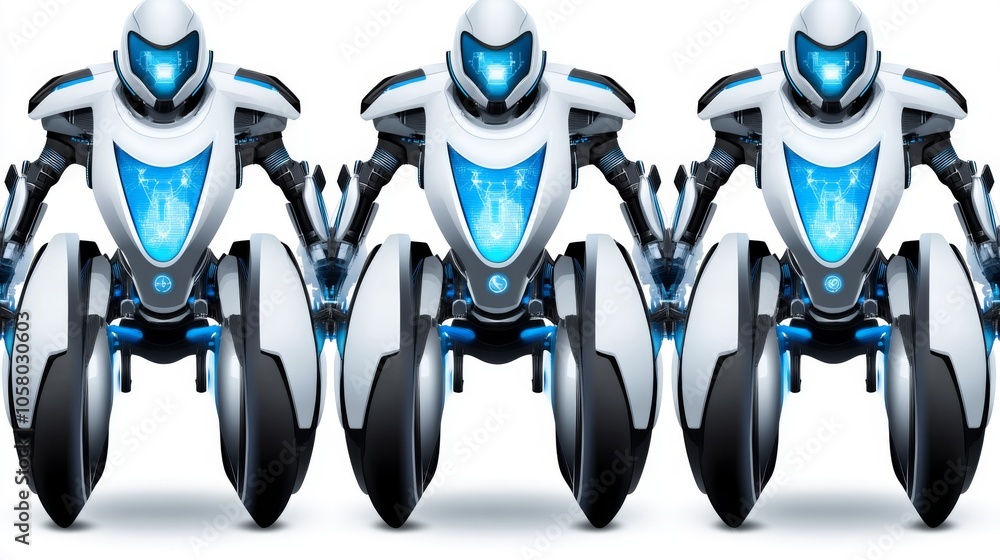 Aufkleber futuristic robots with sleek designs and glowing elements, showcasing advanced technology and innova