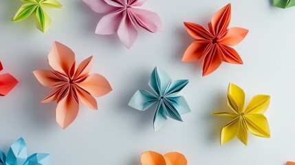 Obraz premium Colorful Paper Flowers on a Light Background
