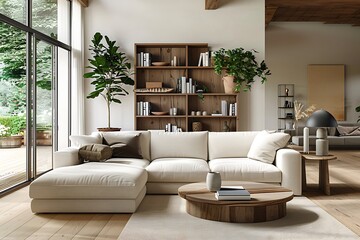 Modern Interior of Stylish Living Room ,Wall Mock Up, Frame , Poster with Beautiful Background, 3d render