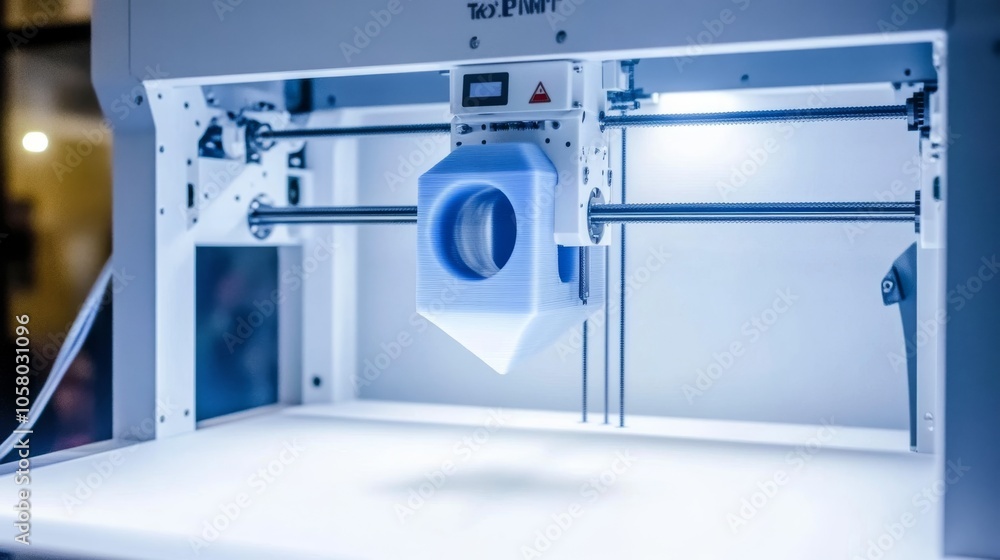 Aufkleber high-tech 3d printer in a modern workspace. innovative design with bright lighting showcasing printi