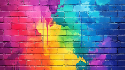 Paint splash, graffiti brick wall, colorful background. Graffiti Murals. Illustration