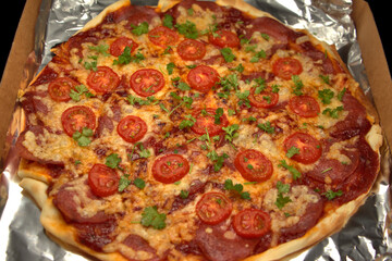 Pizza Salami mit Mini-Tomaten