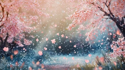Pink Cherry Blossoms Falling