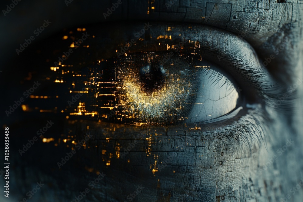 Poster close up of an eye with digital effects symbolizing future of visual technology artificial intellige