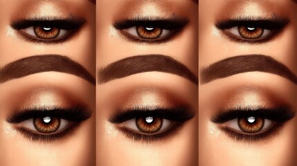 Naklejka premium Stunning close-up of various eye looks featuring bold makeup, vibrant colors, and captivating reflections, perfect for beauty enthusiasts.