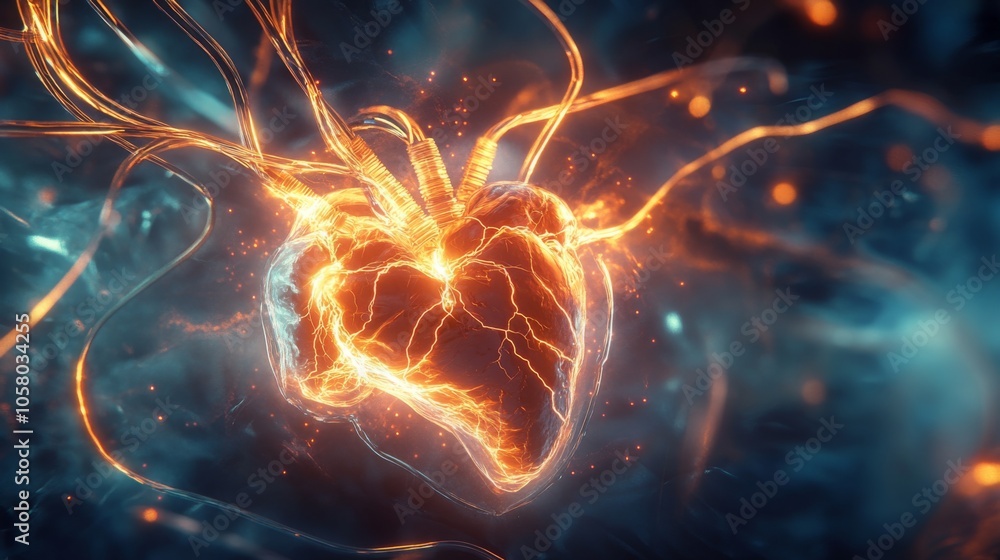 Aufkleber the heart shines brightly, surrounded by fiery tendrils, creating a captivating visual in a dark bac