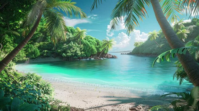 Beautiful beach adjacent to a tropical forest on a sunny day, offering a perfect paradise escape
Seamless looping 4k time-lapse virtual video animation Generated AI