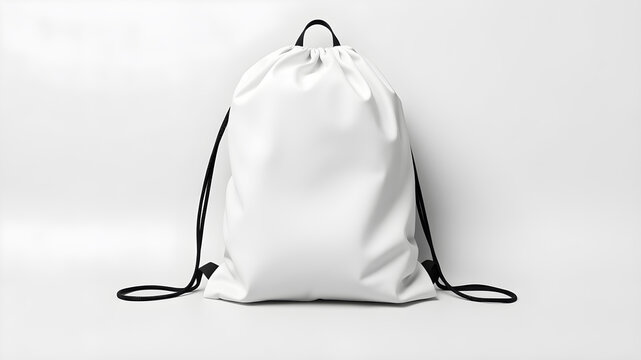 White backpack with laces. Sport bag mockup on gray background. Generative AI