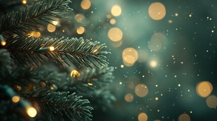 Christmas background. pine tree branch with a blurred green background, creating a serene, natural ambiance. copy spac