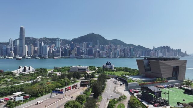 West Kowloon Cultural District encompasses the ICC tower, upscale residences, and high-speed rail terminus - Hong Kong's vibrant arts/business hub