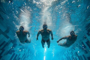 Swimmers dive into the pool during an amateur swimming competition. Generative AI