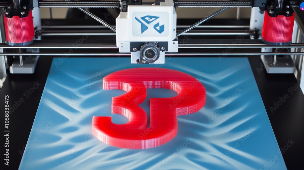 Aufkleber a close-up view of a 3d printer creating a vibrant red 3d number, showcasing modern printing technol