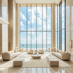 A stunning beachfront serviced apartment complex featuring a minimalist design with high ceilings that enhance the open, airy ambiance. Expansive glass windows provide breathtaking ocean views, floodi