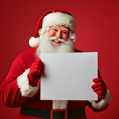 Naklejka premium Santa Claus holding a blank white sign mockup 