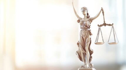 A detailed statue of Lady Justice holding scales, symbolizing fairness, equity, and the judicial system in a serene environment.