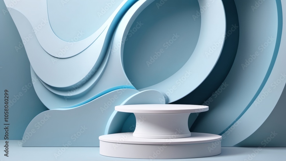 Poster elegant blue abstract background with curved shapes and circular platform