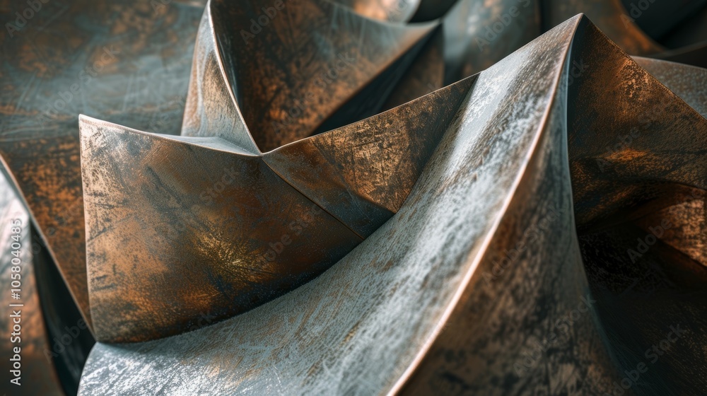 Aufkleber metallic texture of a modern abstract sculpture, creating a captivating play of light and shadow on 