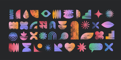 Fototapeta premium Abstract geometric graphic shapes, elements, various forms collection, Brutalist vector shapes, trendy retro design symbols