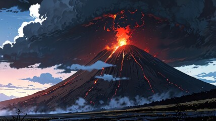 Wrath of the Volcano: Nature's Fury Unleashed anime wallpaper background, print, merch,